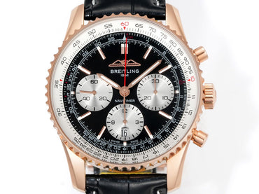 Chronograph - Rosegold White - Black - N-Timer - Black Leather - Automatic - 43mm