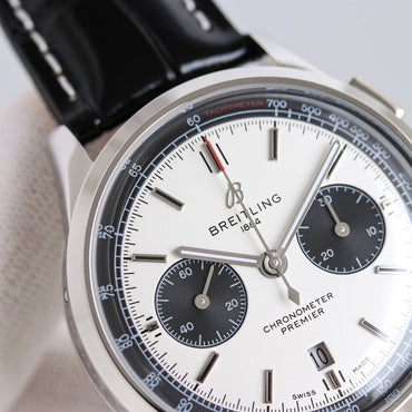 Chronograph - Panda face - Black Leather - Automatic - 42mm