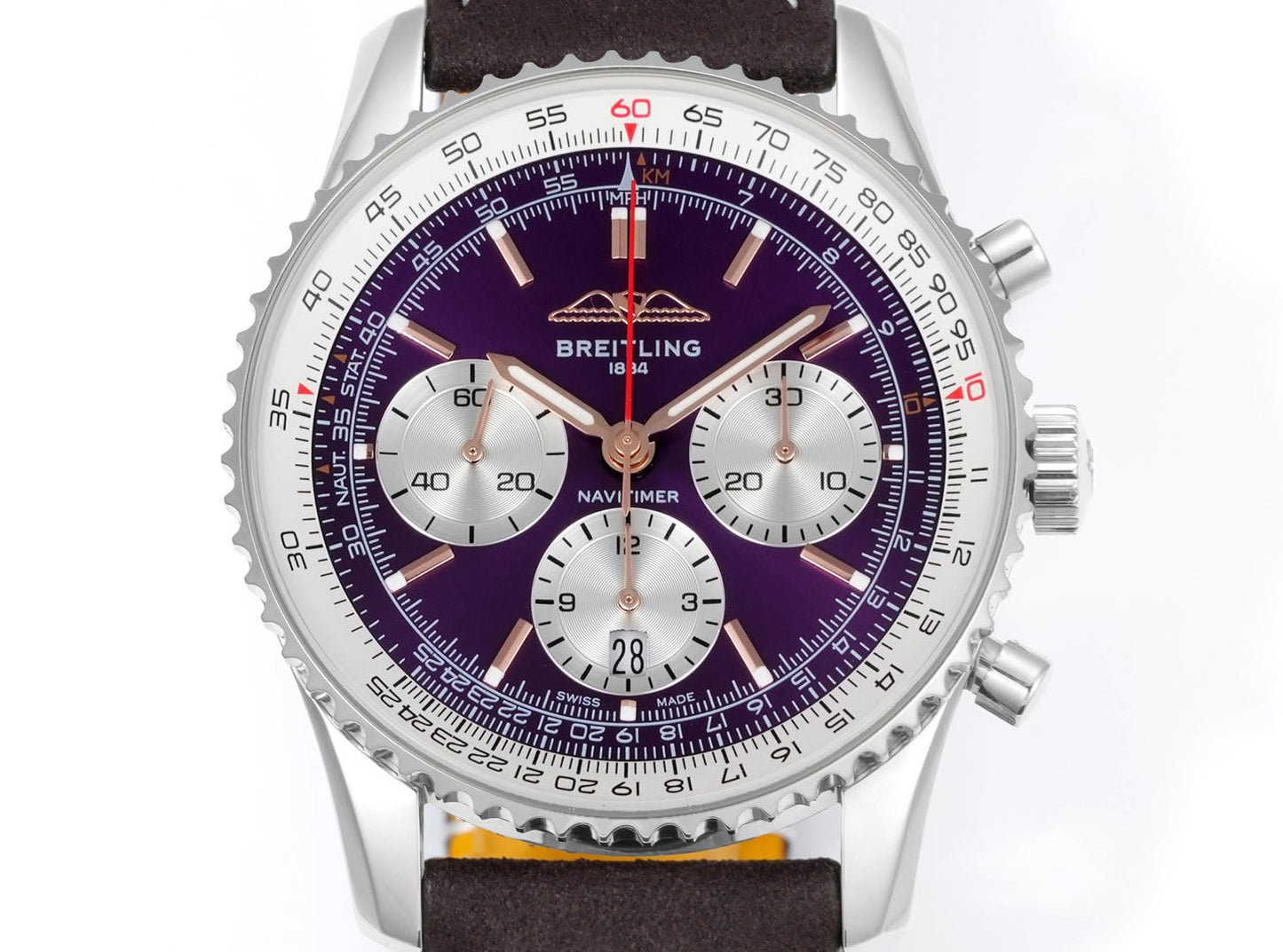 Chronograph - White Ceramic - Purple White- N-Timer - Grey Leather - Automatic - 43mm