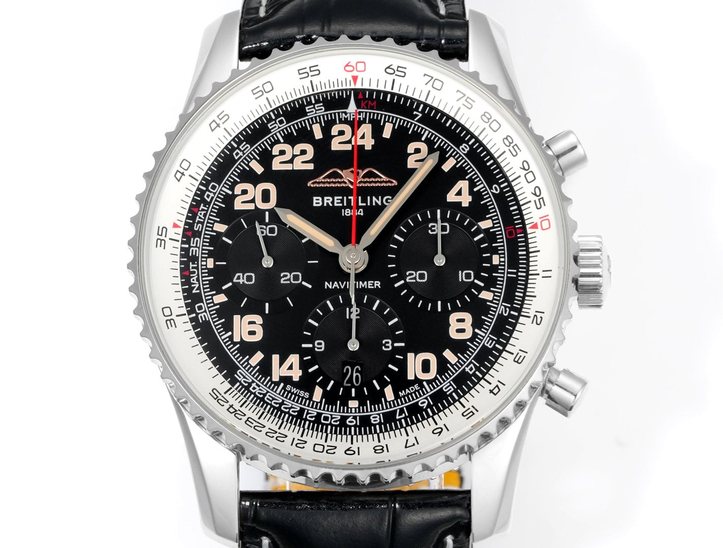 Chronograph - White Ceramic -Black- N-Timer - Black Leather - Automatic - 43mm