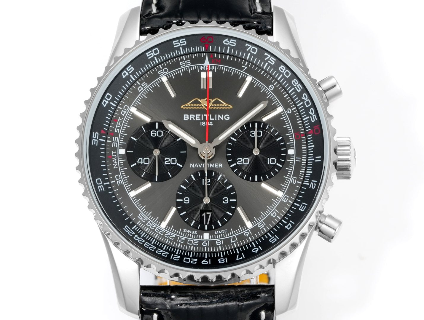 Chronograph - White Ceramic - Grey Black- N-Timer - Brown Leather - Automatic - 43mm