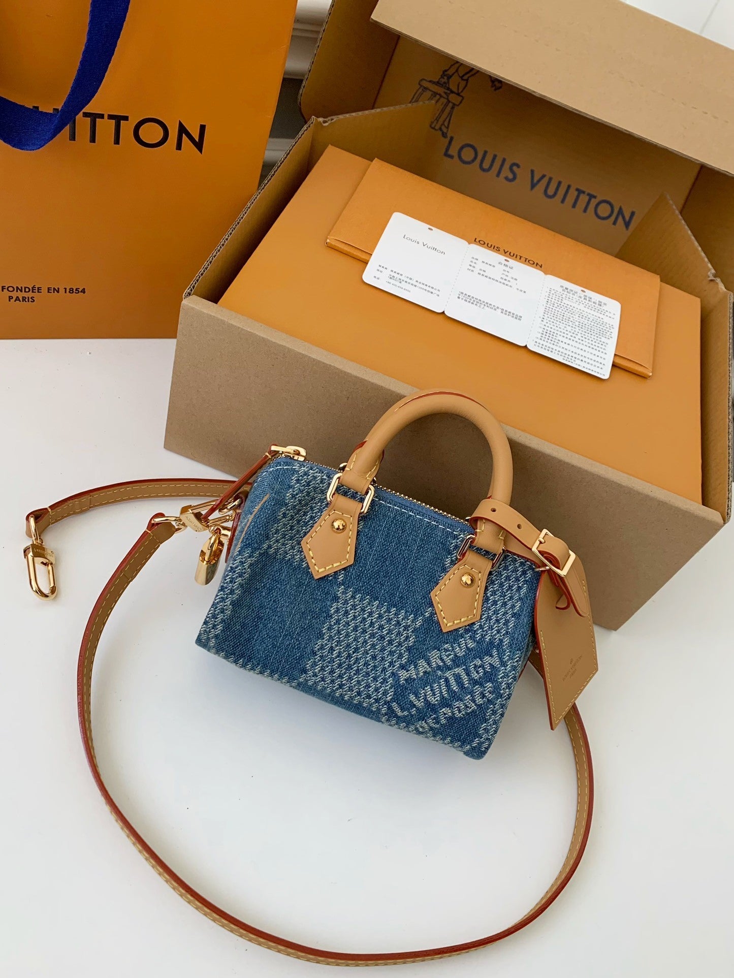 LV SPEEDY 18bandouli ère tannin denim Handbag