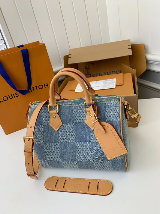 LV SPEEDY 25bandouli ère tannin denim handbag