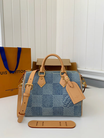 LV SPEEDY 25bandouli ère tannin denim handbag
