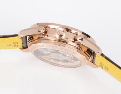 Chronograph - Rhinestone bezel - Rosegold White - N-Timer - Brown Leather - Automatic - 43mm