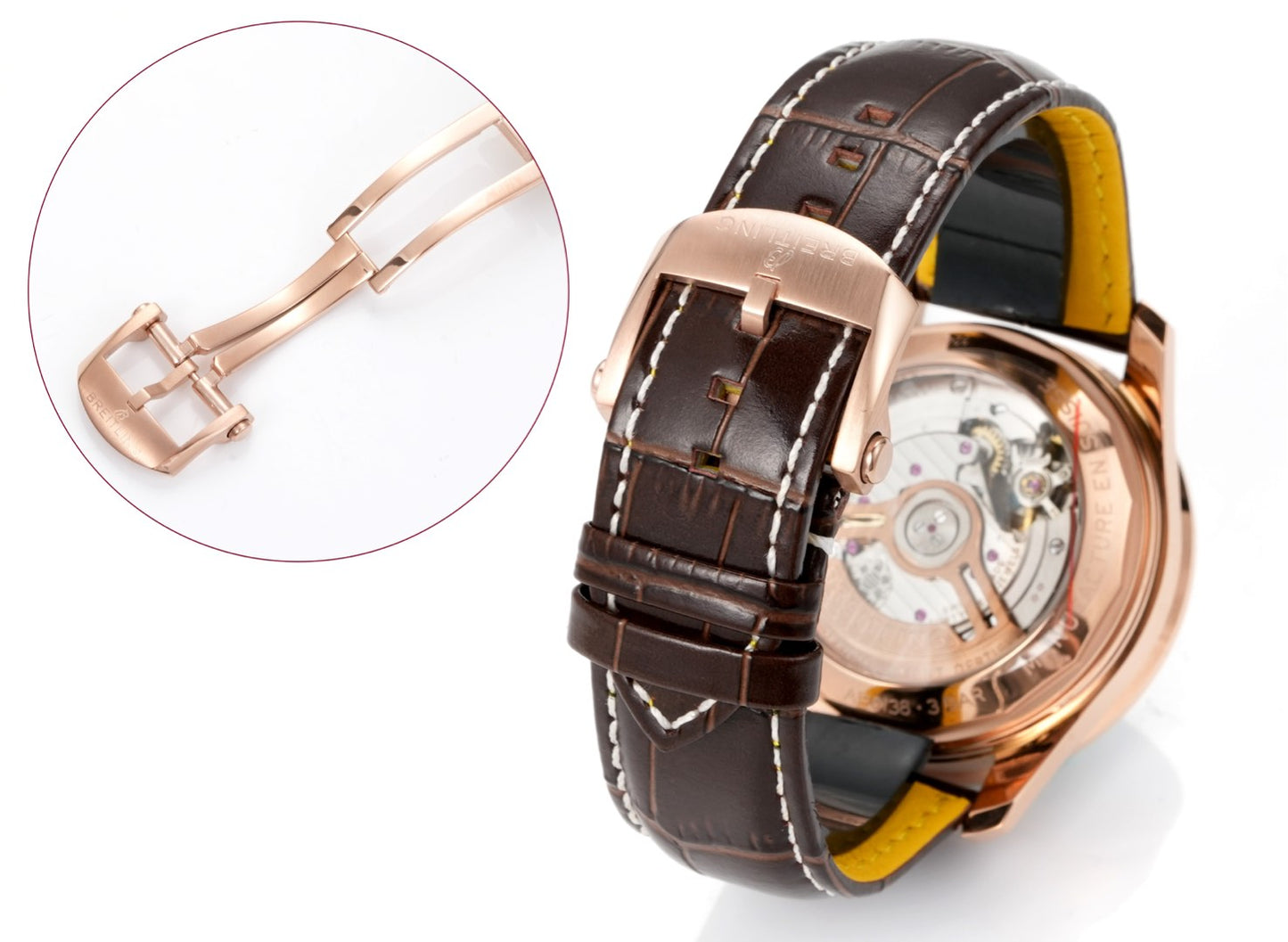 Chronograph - Rhinestone bezel - Rosegold White - N-Timer - Brown Leather - Automatic - 43mm