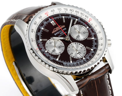 Chronograph - White Ceramic - Brown- N-Timer - Brown Leather - Automatic - 43mm