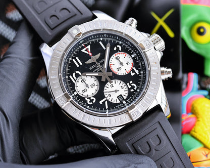 Chronograph -Silver Ceramic Black - Black Rubber - Quartz - 43mm