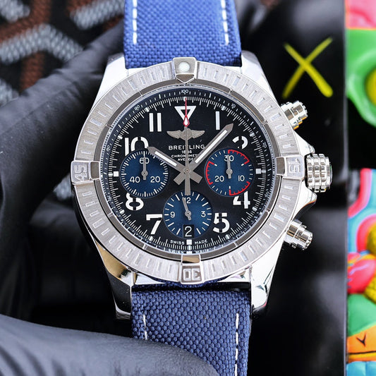 Chronograph -Silver Ceramic Blue - Blue Rubber - Quartz - 43mm