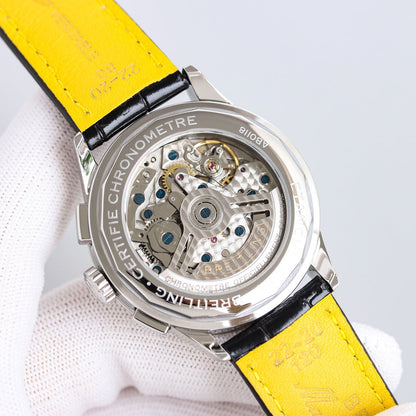 Chronograph -Silver Black - Black Leather - Automatic - 42mm