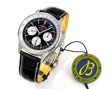 Chronograph - White Ceramic - Black- N-Timer - Black Leather - Automatic - 43mm