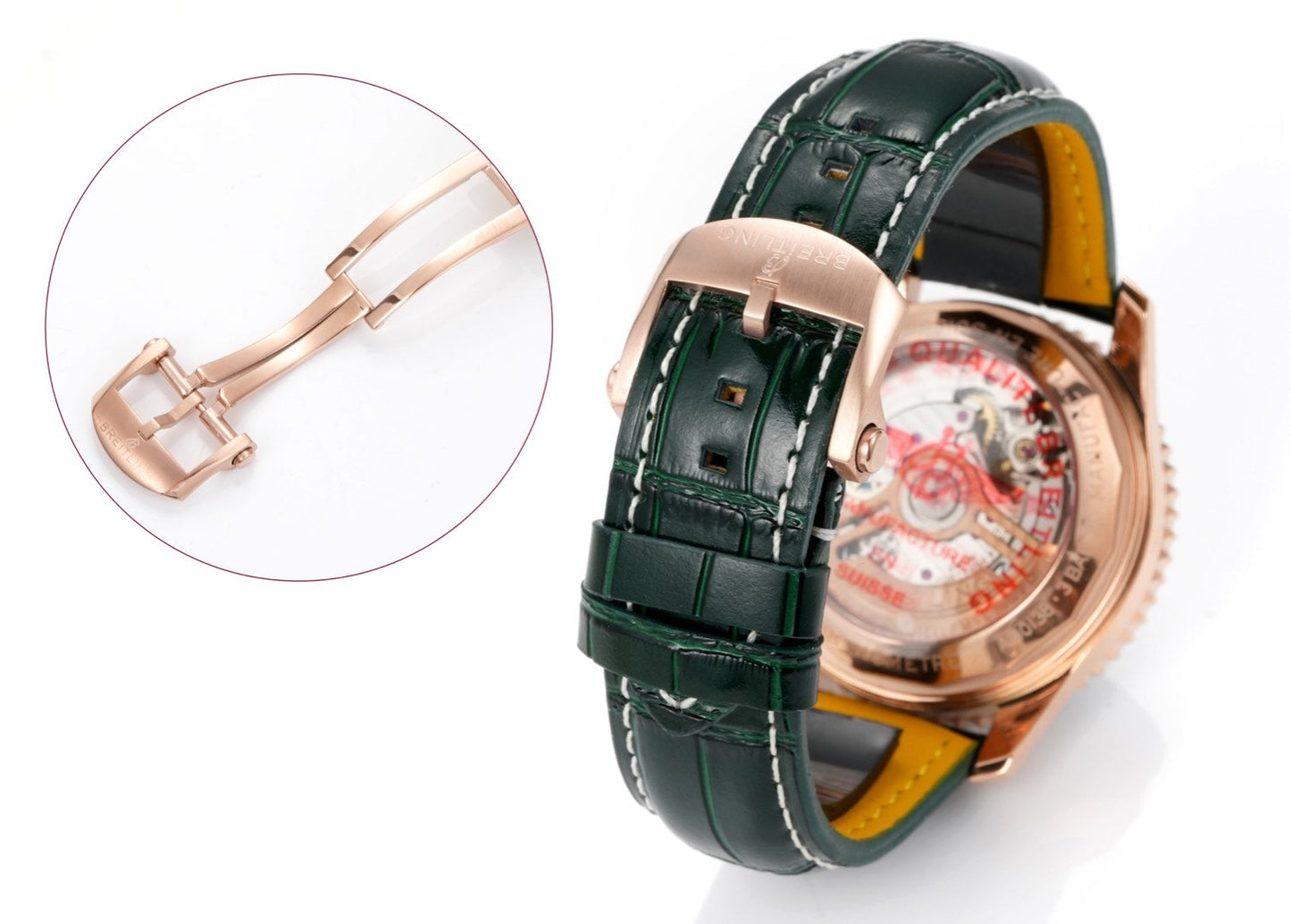 Chronograph - Rosegold White - Green - N-Timer - Green Leather - Automatic - 43mm