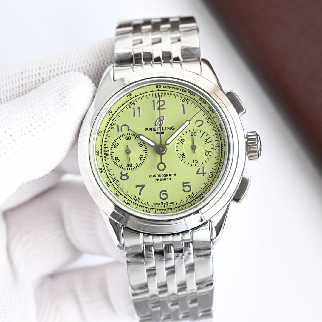 Chronograph - Green White - Silver 316L Steel - Automatic - 42mm