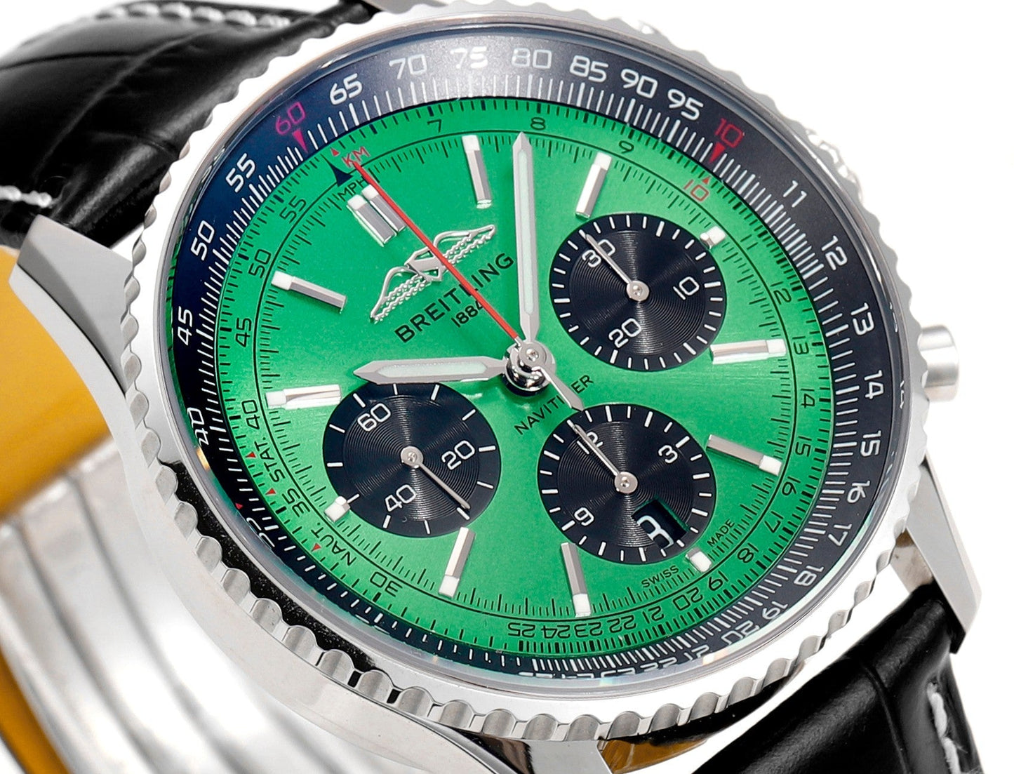 Chronograph - Black Ceramic - Green- N-Timer - Black Leather - Automatic - 43mm