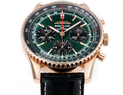 Chronograph - Rosegold Ceramic -Green- N-Timer - Black Leather - Automatic - 43mm