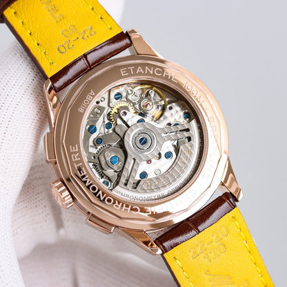 Chronograph -Rosegold White - Brown Leather - Automatic - 42mm