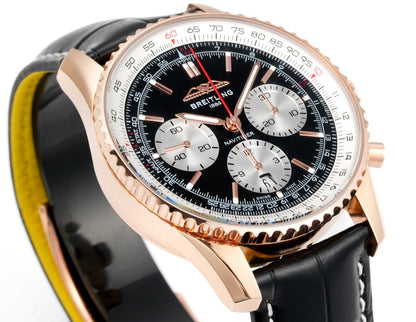 Chronograph - Rosegold White - Black - N-Timer - Black Leather - Automatic - 43mm