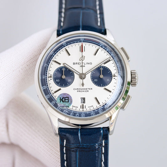Chronograph - White Blue - Blue Leather - Automatic - 42mm