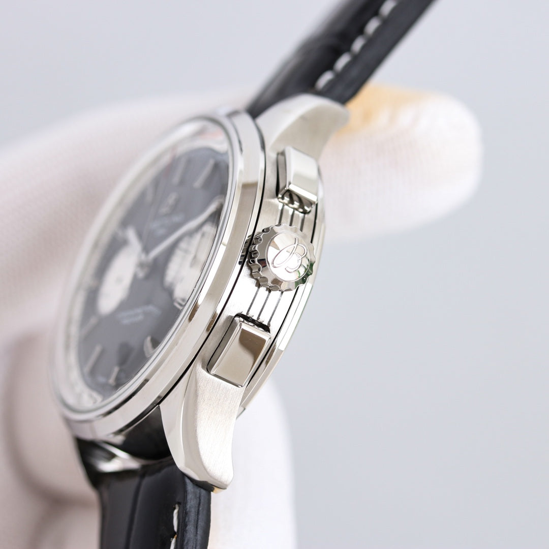 Chronograph -Silver Black - Black Leather - Automatic - 42mm