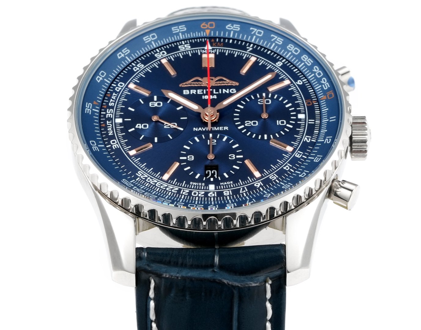 Chronograph - Silver Blue - Blue - N-Timer - Blue Leather - Automatic - 43mm