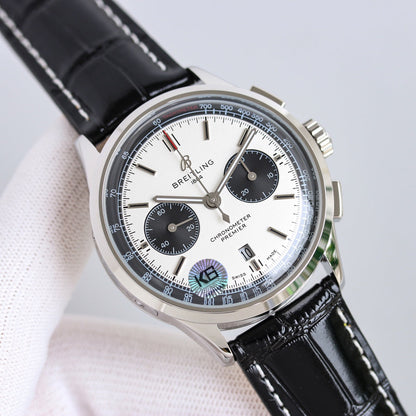 Chronograph - Panda face - Black Leather - Automatic - 42mm
