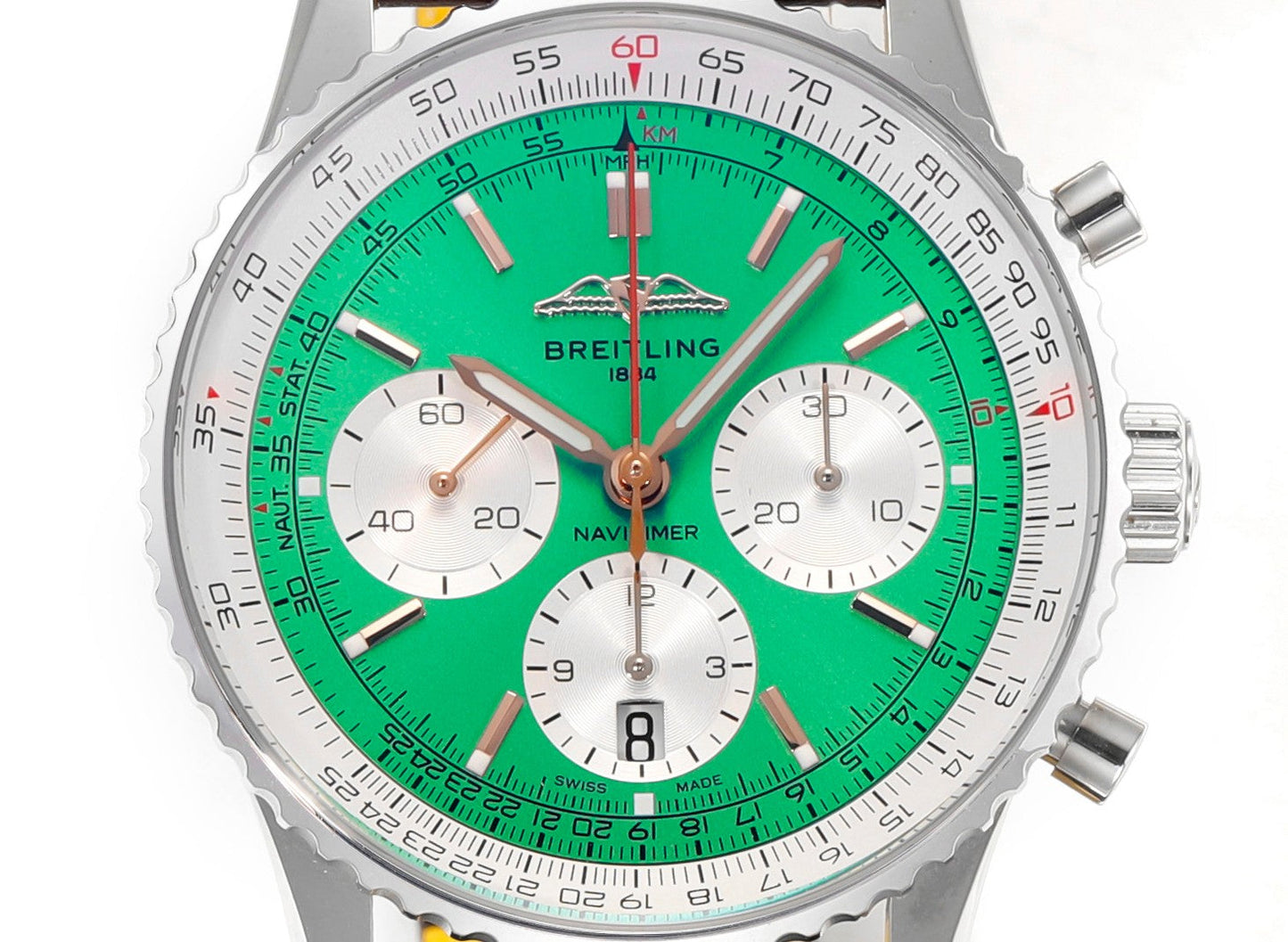 Chronograph - White Ceramic - Green- N-Timer - Brown Leather - Automatic - 43mm