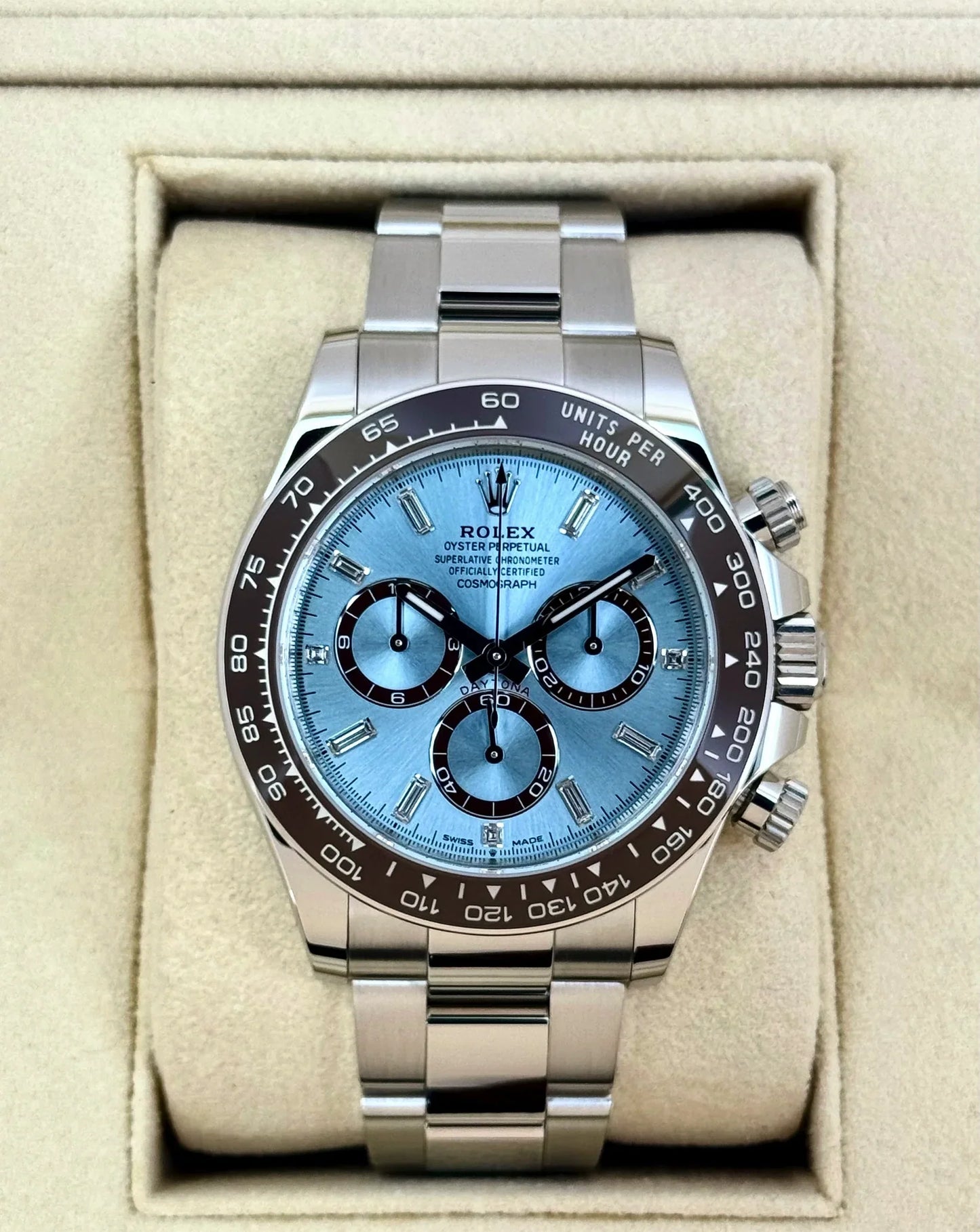 Daytona  40mm 126506 Platinum Ice Blue Diamond Baguette Dial