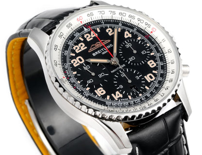 Chronograph - White Ceramic -Black- N-Timer - Black Leather - Automatic - 43mm