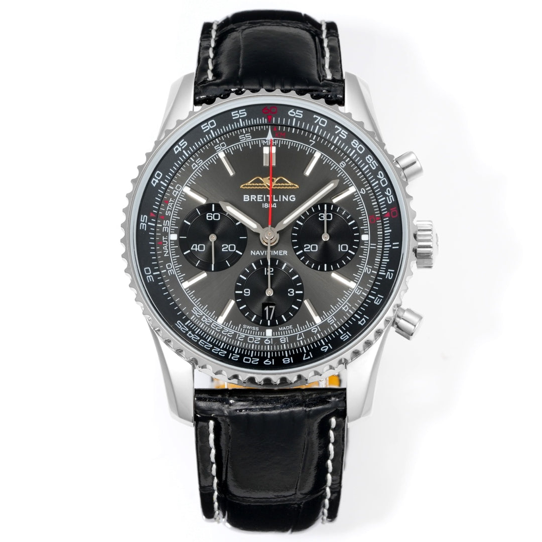 Chronograph - White Ceramic - Grey Black- N-Timer - Brown Leather - Automatic - 43mm
