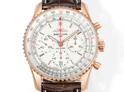 Chronograph - Rosegold - White - N-Timer - Brown Leather - Automatic - 43mm