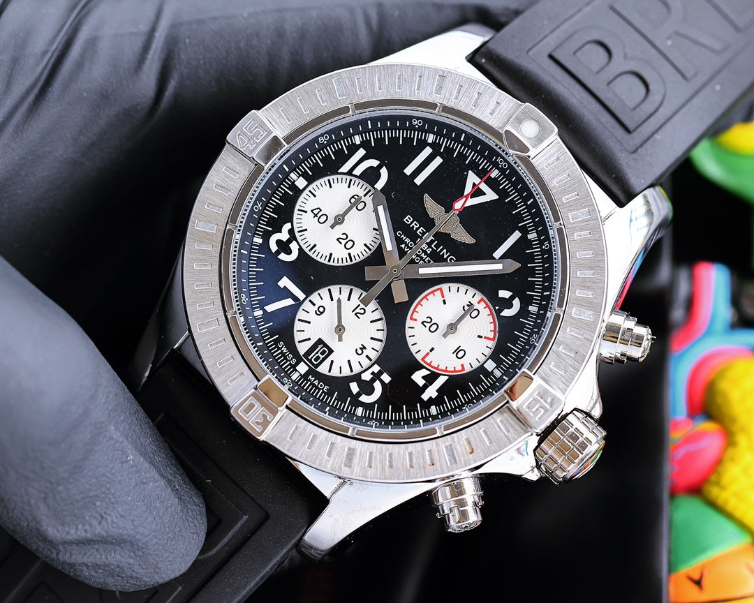 Chronograph -Silver Ceramic Black - Black Rubber - Quartz - 43mm