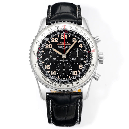 Chronograph - White Ceramic -Black- N-Timer - Black Leather - Automatic - 43mm