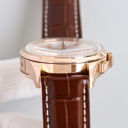 Chronograph -Rosegold White - Brown Leather - Automatic - 42mm