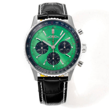 Chronograph - Black Ceramic - Green- N-Timer - Black Leather - Automatic - 43mm