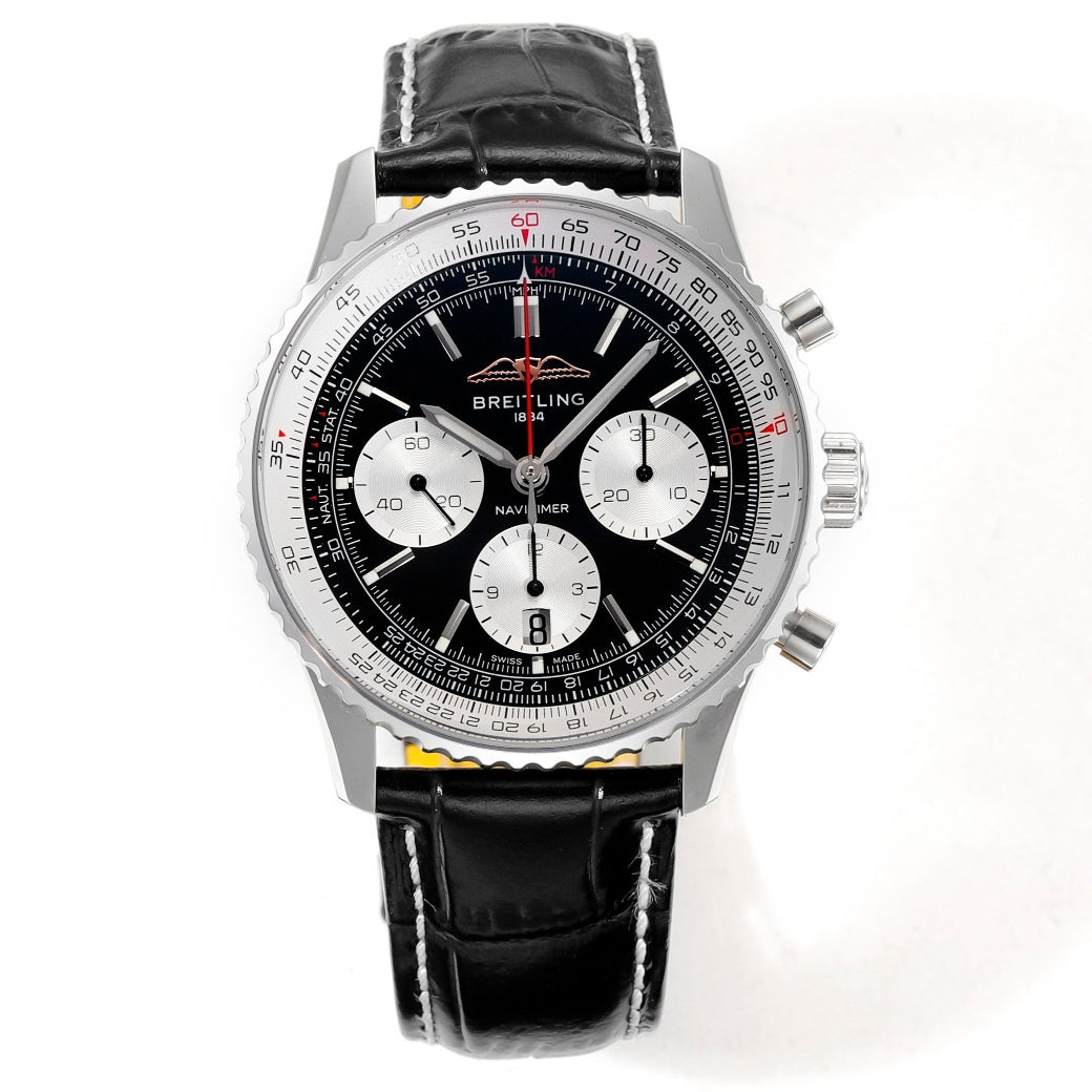 Chronograph - White Ceramic - Black N-Timer - Black Leather - Automatic - 43mm