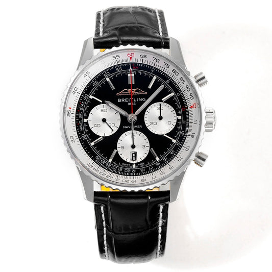 Chronograph - White Ceramic - Black N-Timer - Black Leather - Automatic - 43mm