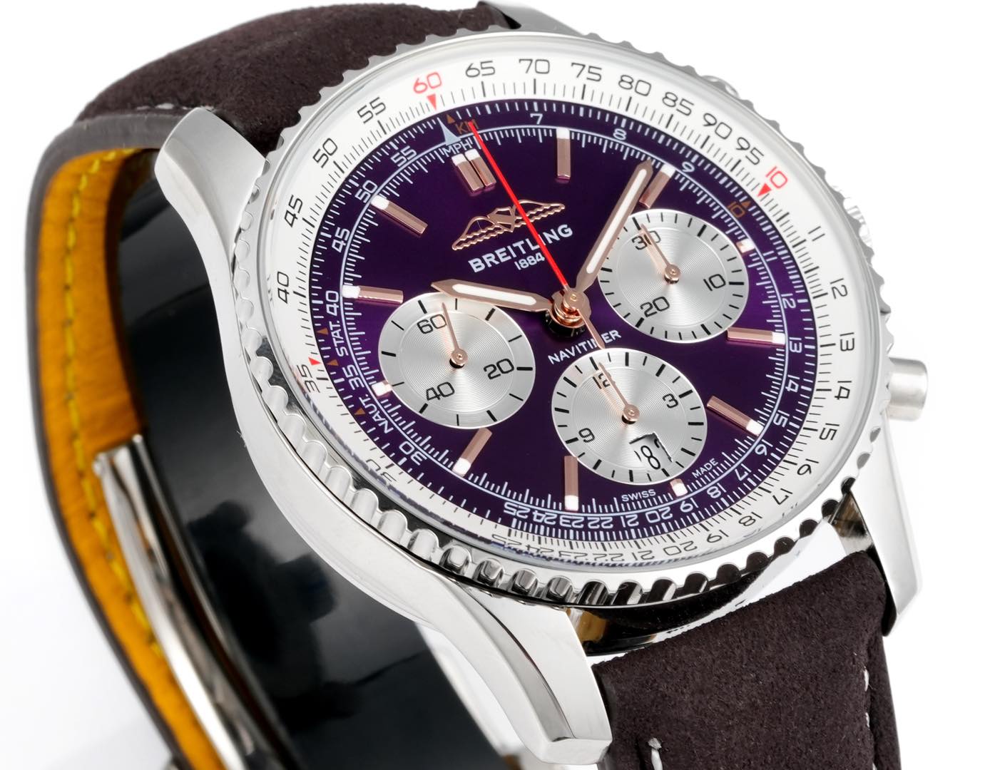 Chronograph - White Ceramic - Purple White- N-Timer - Grey Leather - Automatic - 43mm