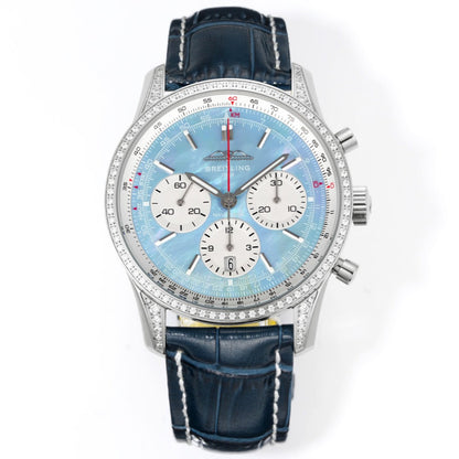 Chronograph - Rhinestone - Sky Face - N-Timer - Black Leather - Automatic - 43mm