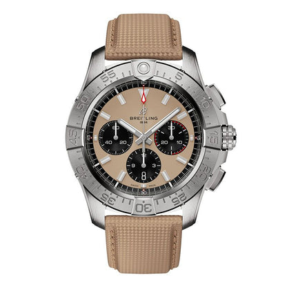 Chronograph -Silver Ceramic Tan- Khaki Rubber - Quartz - 43mm