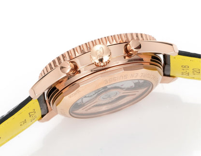 Chronograph - Rosegold White - Black - N-Timer - Black Leather - Automatic - 43mm