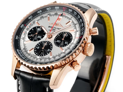 Chronograph - Rosegold bezel - Panda fece - N-Timer - Black Leather - Automatic - 43mm