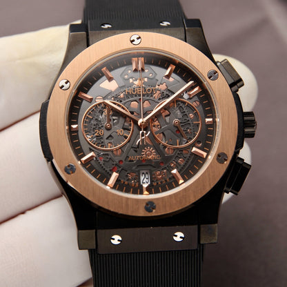 Rosegold - Hollow 904L Steel - Black Rubber - Quartz - 42mm
