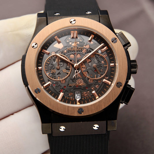 Rosegold - Hollow 904L Steel - Black Rubber - Quartz - 42mm